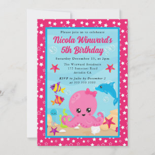 Invitation Cute Anniversaire de enfant de pieuvre sous-marine