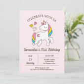 Invitation Cute Anniversaire Rainbow Unicorn (Debout devant)