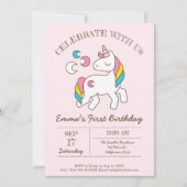 Invitation Cute Anniversaire Rainbow Unicorn (Devant)