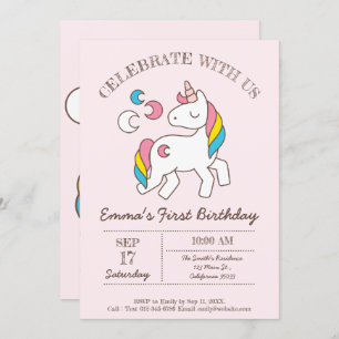 Invitation Cute anniversaire Rainbow Unicorn