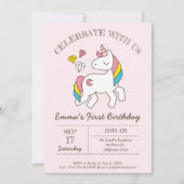 Invitation Cute Anniversaire Rainbow Unicorn (Devant)