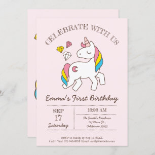 Invitation Cute Anniversaire Rainbow Unicorn