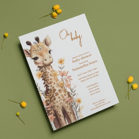 Invitation Cute Aquarelle Baby Giraffe Baby shower