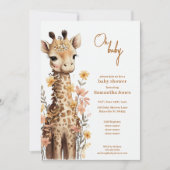 Invitation Cute Aquarelle Baby Giraffe Baby shower (Devant)