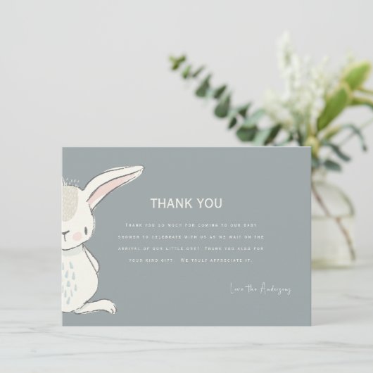 Invitation Cute aquarelle Baby shower de lapin Merci (Debout devant)
