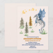 Invitation Cute Aquarelle Baby shower Dragon Bleu (Devant / Derrière)