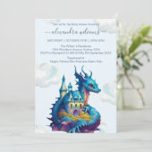Invitation Cute Aquarelle Baby shower Dragon Bleu (Debout devant)