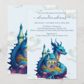 Invitation Cute Aquarelle Baby shower Dragon Bleu (Devant / Derrière)