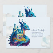 Invitation Cute Aquarelle Baby shower Dragon Bleu (Devant / Derrière)