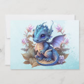 Invitation Cute Aquarelle Baby shower Dragon Bleu (Dos)