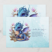 Invitation Cute Aquarelle Baby shower Dragon Bleu (Devant / Derrière)