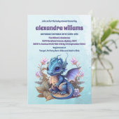 Invitation Cute Aquarelle Baby shower Dragon Bleu (Debout devant)