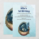 Invitation Cute Aquarelle Baby shower Dragon Bleu (Devant / Derrière)