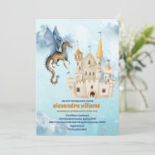 Invitation Cute Aquarelle Baby shower Dragon Bleu (Debout devant)