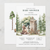 Invitation Cute aquarelle Baby shower forestier des ours (Devant / Derrière)