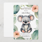 Invitation Cute aquarelle Baby shower Koala Floral (Devant / Derrière)