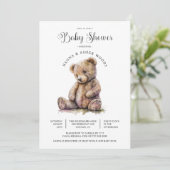 Invitation Cute Aquarelle Baby shower Ours Teddy (Debout devant)