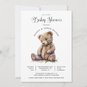 Invitation Cute Aquarelle Baby shower Ours Teddy