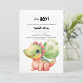 Invitation Cute Aquarelle Bébé Dinosaure Baby shower (Debout devant)
