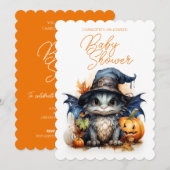 Invitation Cute Aquarelle Bébé Dragon Baby shower Halloween (Devant / Derrière)