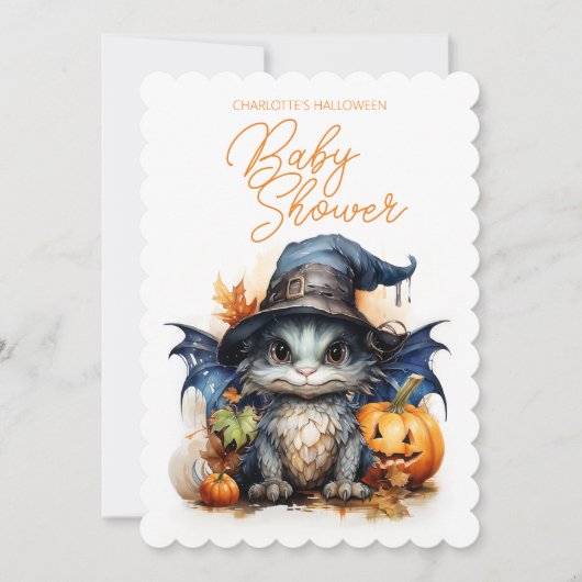 Invitation Cute Aquarelle Bébé Dragon Baby shower Halloween (Devant)