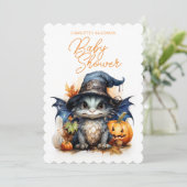 Invitation Cute Aquarelle Bébé Dragon Baby shower Halloween (Debout devant)