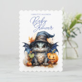 Invitation Cute Aquarelle Bébé Dragon Baby shower Halloween (Debout devant)