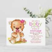 Invitation Cute Aquarelle Bébé Ours Fille Baby shower (Debout devant)