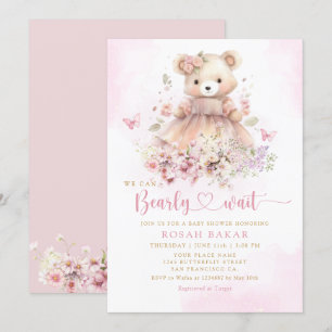 Invitation Cute Aquarelle Boho Teddy Bear Girl Baby shower