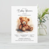 Invitation Cute Aquarelle Bowtie Teddy Bear Baby shower (Debout devant)