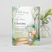 Invitation Cute Aquarelle Bunny Baby shower fille (Debout devant)