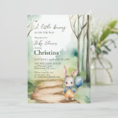 Invitation Cute Aquarelle Bunny Baby shower garçon (Debout devant)