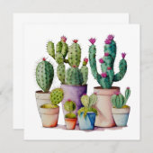 Invitation Cute aquarelle cactus succulents dans les pots (Devant / Derrière)