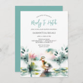 Invitation Cute Aquarelle Canard bébé garçon douche (Devant / Derrière)