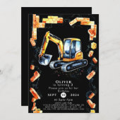 Invitation Cute Aquarelle Construction Anniversaire (Devant / Derrière)