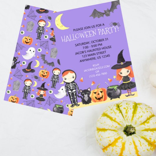 Invitation Cute Aquarelle Costume d'Halloween Enfants