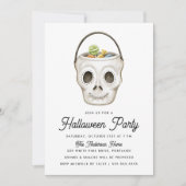 Invitation Cute Aquarelle Crâne traiter Bucket Halloween Part (Devant)