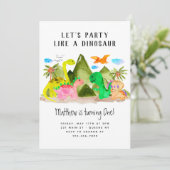Invitation Cute Aquarelle Dino Mountain Dinosaur Anniversaire (Debout devant)