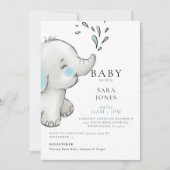 Invitation Cute Aquarelle Elephant Baby shower garçon (Devant)