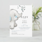 Invitation Cute Aquarelle Elephant Baby shower garçon (Debout devant)
