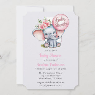 Invitation Cute Aquarelle Elephant Floral Girl Baby shower