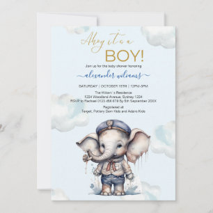 Invitation Cute Aquarelle Elephant thème nautique bébé showe
