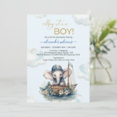 Invitation Cute Aquarelle Elephant thème nautique bébé showe (Debout devant)
