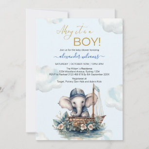 Invitation Cute Aquarelle Elephant thème nautique bébé showe