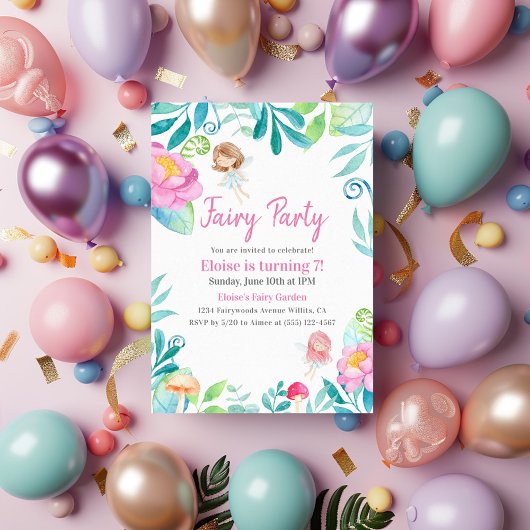 Invitation Cute Aquarelle Fairy Garden Fête Anniversaire