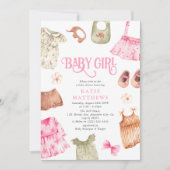 Invitation Cute Aquarelle Fille Vêtements Baby shower FILLE (Devant)
