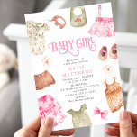 Invitation Cute Aquarelle Fille Vêtements Baby shower FILLE<br><div class="desc">Bébé mignonne Baby shower fille Invitation. Doté d'un arrière - plan blanc classique,  d'une bordure de vêtements doux pour petite fille en pépinière,  de jouets en bois et d'accessoires avec un élégant modèle baby shower qui peut facilement être personnalisé avec vos propres détails de célébration.</div>