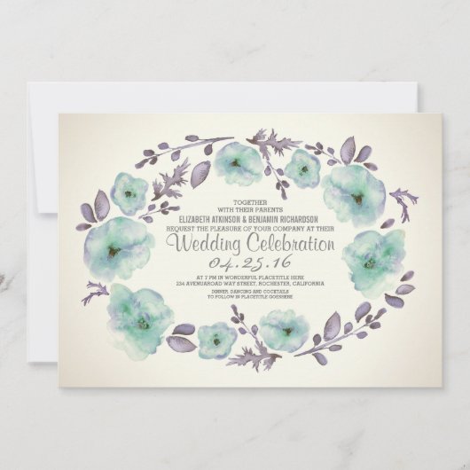Invitation Cute aquarelle fleurs couronne mariage invite (Devant)