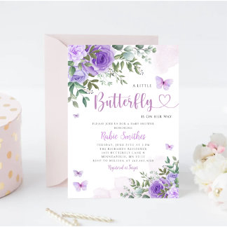 Invitation Cute Aquarelle Floral Butterfly Girl Baby shower
