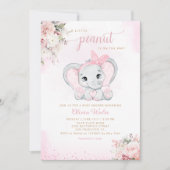 Invitation Cute Aquarelle Floral Elephant Baby shower fille (Devant)